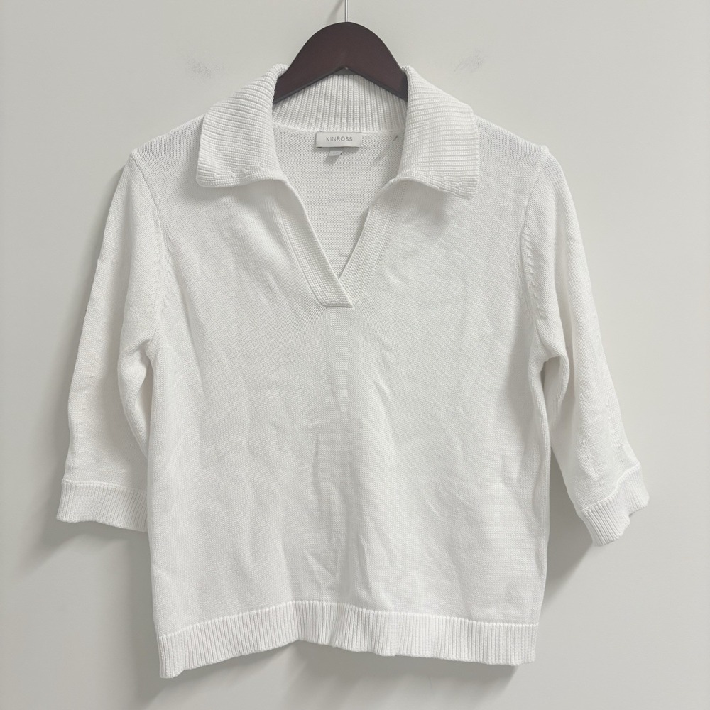 KINROSS Women's POLO Style THICK 100% COTTON (L) White Sweater Size S